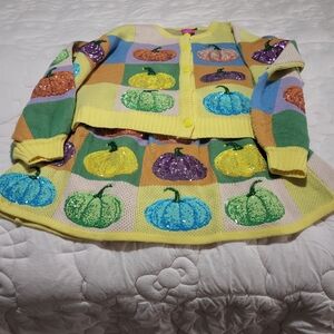 Queen Of Sparkles Colorful Pumpkin Sweater and Skirt Set